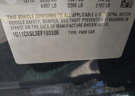 2014 Chevrolet Malibu 1Lt из США, поврежденный, VIN 1G11C5SL3EF193306